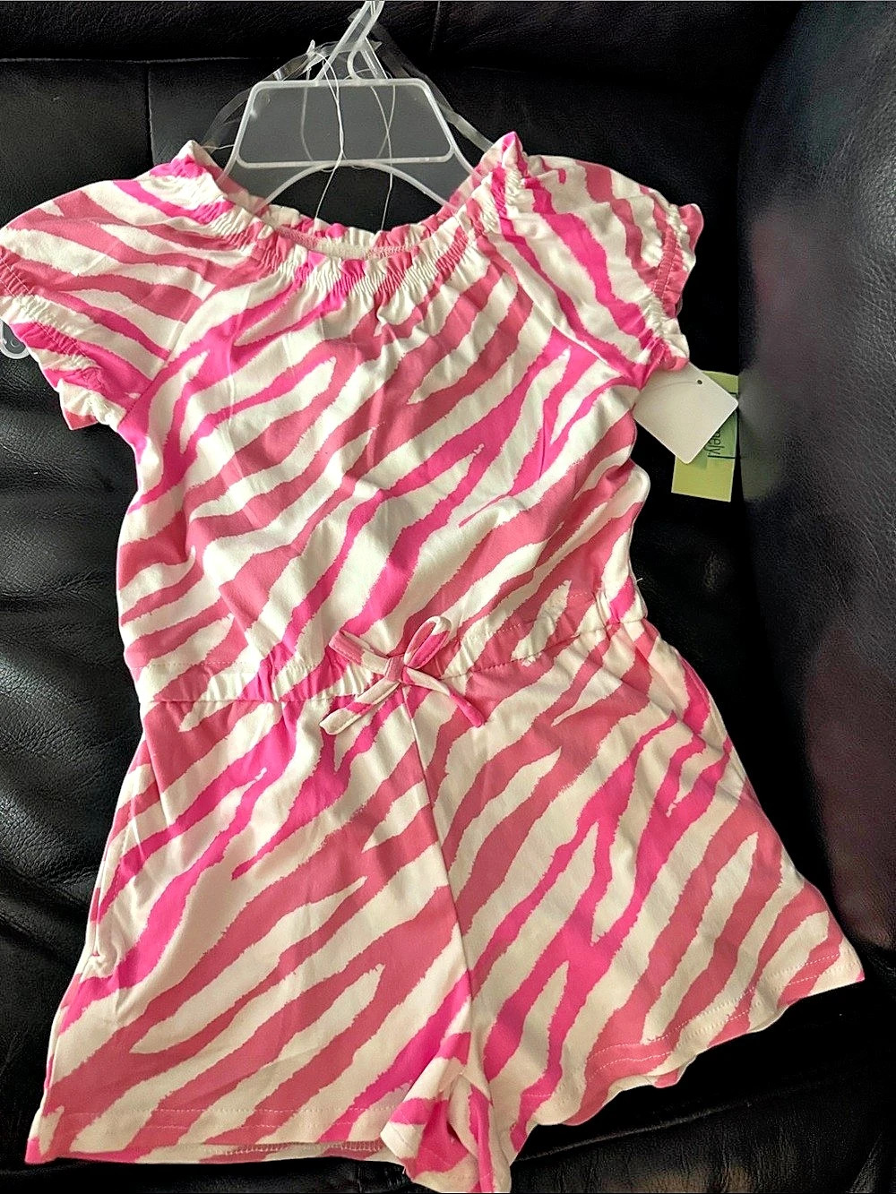 Extremely Me LG SS Zebra Romper Pink & White Girls 5/6 NWT